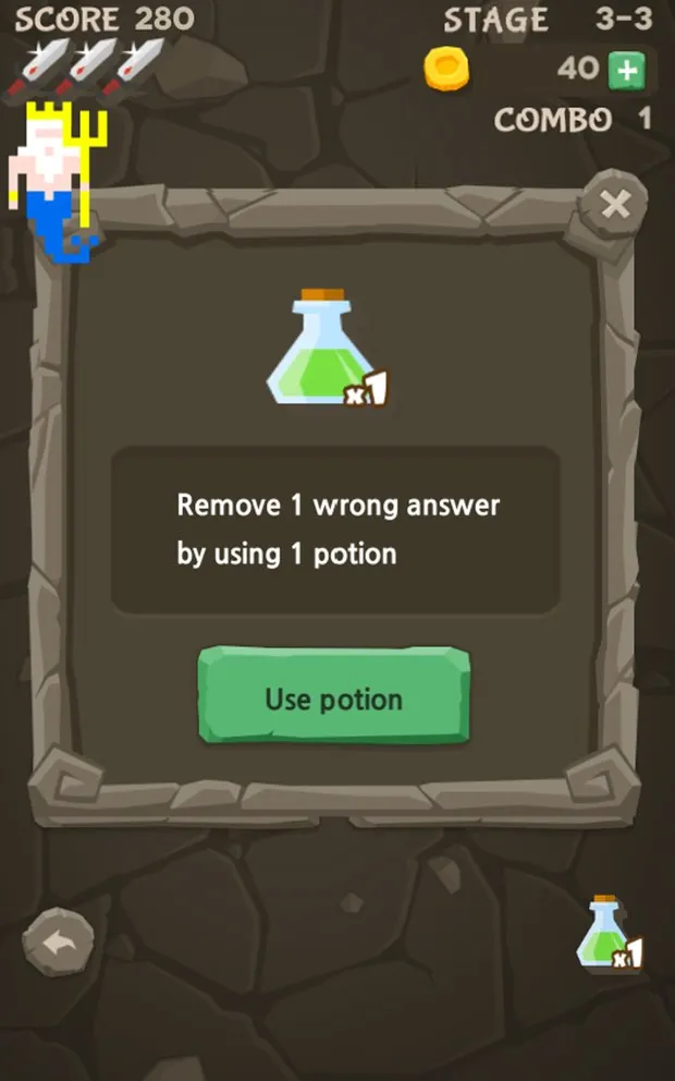 Using a potion to remove one wrong answer